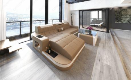 Design Ledersofa Wave L-Form mit LED