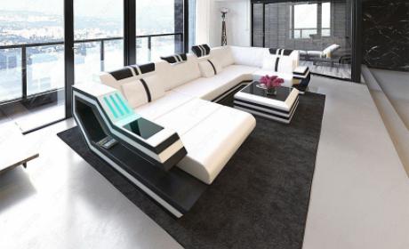 Ledersofa Wohnlandschaft Ravenna U-Form LED