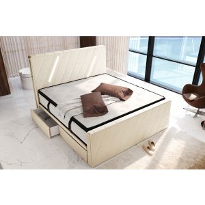 Samtstoff Boxspringbett Toulon mit LED und Schubladen in creme - SunVelvet1001