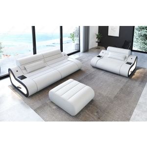 Design Leder Couch Garnitur Concept 2-1 in weiss-schwarz