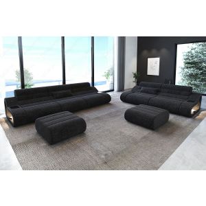 Strukturstoff Couch Garnitur Concept 3-2 in schwarzgrau - Hugo12