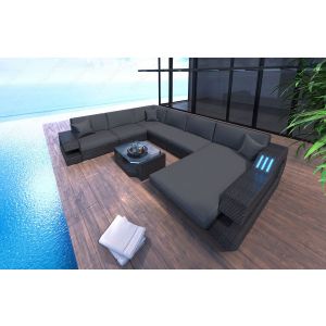 Garten Rattansofa Ravenna XXL mit Polsterauflagen in Grau