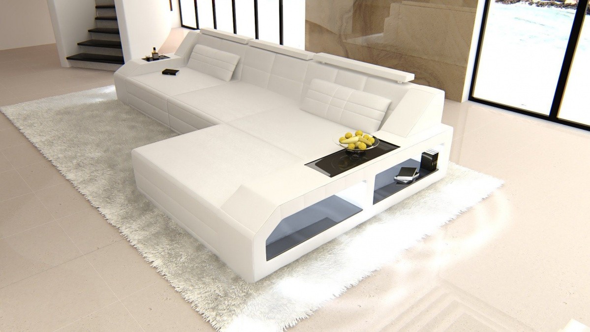 Ledersofa Arezzo L Form Sofa in der Farbe Weiß