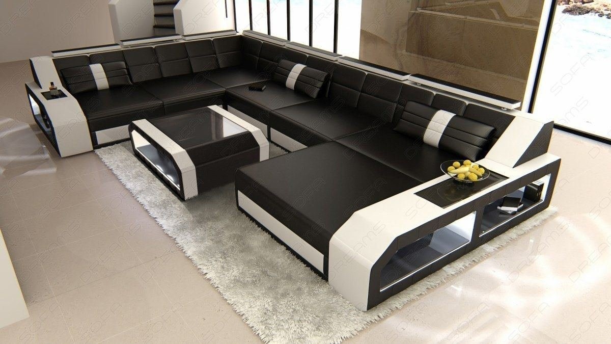 Sofa Wohnlandschaft Matera XXL LED schwarz-weiss