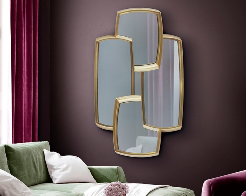 Wandspiegel Dorian mit 4 Spiegelflächen und Blattgold verziertem Rahmen