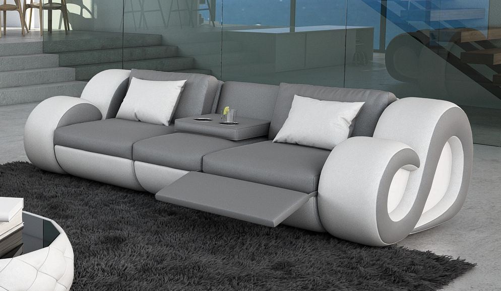 3 Sitzer Sofa NESTA grau mit Beleuchtung und Relaxfunktion