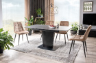 Luxus Esstisch Bristol mit Tischplatte aus gehärtetem Glas und Keramik / Gestellfarbe: Schwarz matt