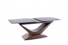 Design Esstisch Dolce mit Tischplatte aus gehärtetem Glas und Keramik / Gestellfarbe: Grau-Nußbaum - Der Tisch ist ausziehbar von 180 auf 240cm