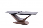 Design Esstisch Dolce mit Tischplatte aus gehärtetem Glas und Keramik / Gestellfarbe: Grau-Nußbaum - Der Tisch ist ausziehbar von 180 auf 240cm