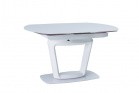 Tisch Küche Claudio weiss hochglänzend mit Milchglas Tischplatte. Erweiterbar auf auf 200cm. 