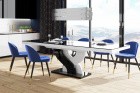 Designer Hochglanz Esstisch Donostia in schwarz-weiß - Tischplatte voll ausgezogen auf 256cm Breite