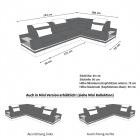 Die Maße vom Mini L Form Sofa Trivento mit LED, USB und in Stoffbezug