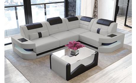 Ecksofa Como L Form Büffelleder Hellgrau - Outlet
