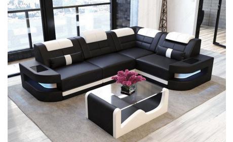 Ecksofa Como L Form Kunstleder Schwarz-Weiß - Outlet