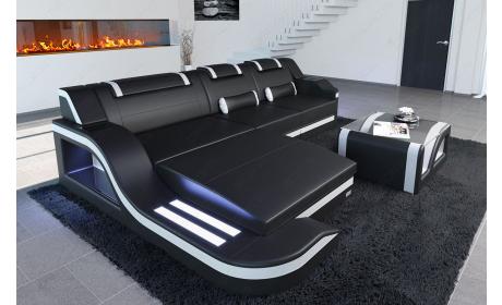 Mini Design Ledersofa Palermo L-Form mit LED