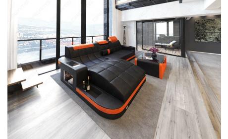 Mini Design Ledersofa Wave L-Form mit LED