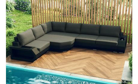 Rattansofa Asti L lang Grau