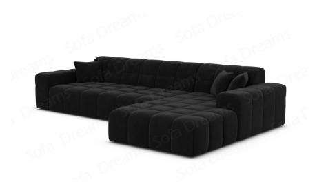 Stoff Ecksofa Ibiza L Form kurz Samt Schwarz - Outlet