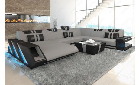 Leder-Stoff Mix Wohnlandschaft Apollonia XL