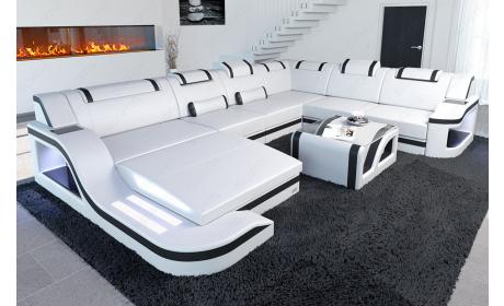 Mini XL Leder Wohnlandschaft Palermo mit LED