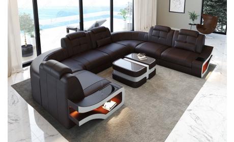 Leder Wohnlandschaft Elena U Form Mini