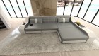Ledersofa Arezzo L Form Sofa in der Farbe Grau-Weiß