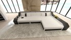 Ledersofa Arezzo L Form Sofa in der Farbe Weiß-Schwarz