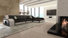 Design Couch Echtleder  Arezzo L Form LED schwarz-weiss