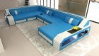 Couch Garnitur Sofa Matera mit Beleuchtung in Leder blau