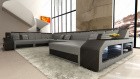 Designer Couch Echtleder Matera XXL LED grau-schwarz 