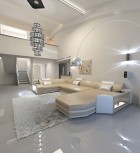 Sofa Wohnlandschaft Presto Ledersofa Sandbeige-Weiß