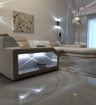 Sofa Wohnlandschaft Presto Ledersofa Weiß-Sandbeige