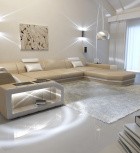 Sofa Wohnlandschaft Presto Ledersofa Sandbeige-Weiß