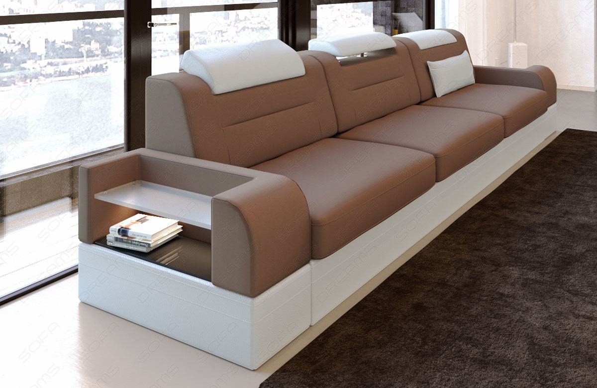 3 Sitzer Couch Sofa Parma in taupe - Mineva21 - Die LED Beleuchtung, USB Anschluss und Relaxfunktion sind optional erhältlich.