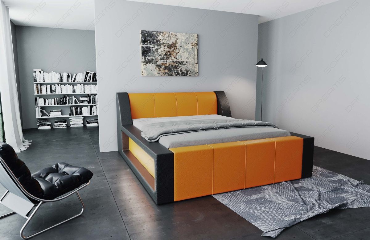 Modernes Design Boxspringbett Fermo in orange-schwarz