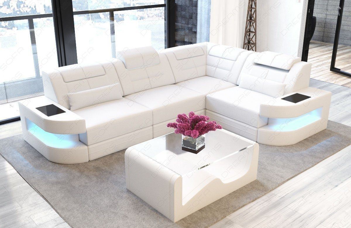 Sofa Couch Como Echtleder LED Beleuchtung - weiss