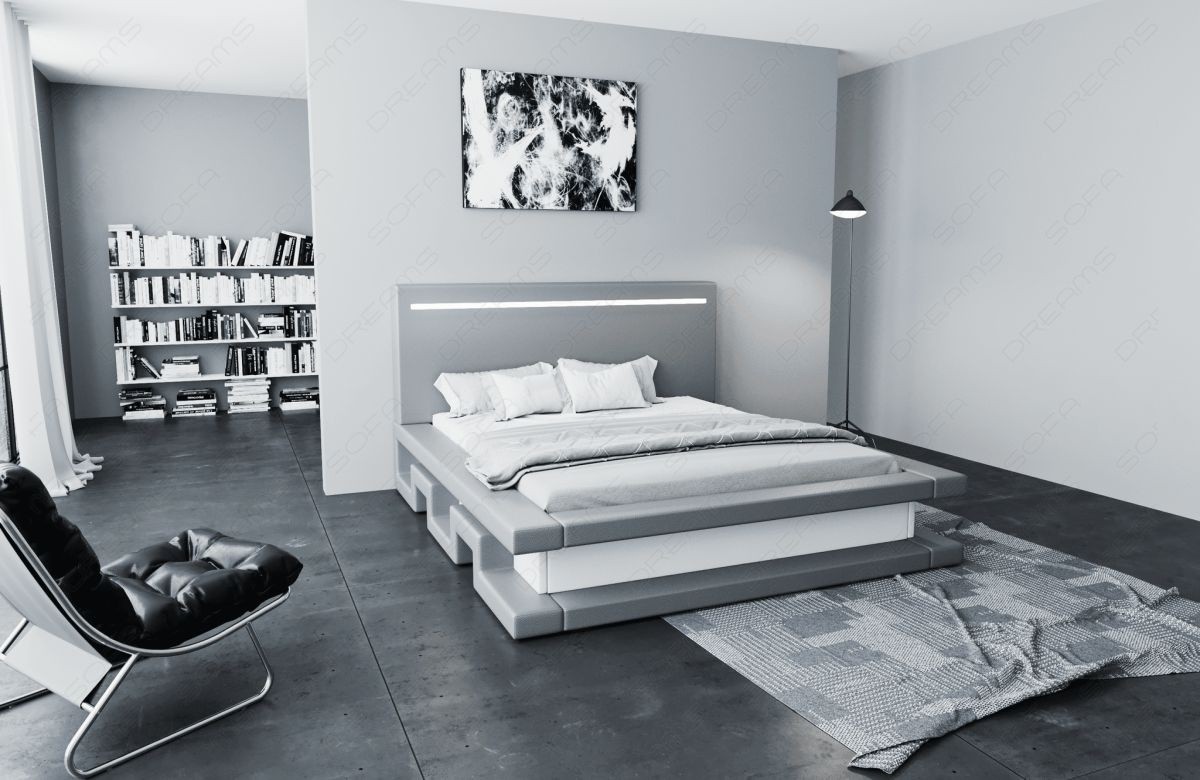 Design Wasserbett Faenza mit Kunstleder-Bezug in grau-weiß
