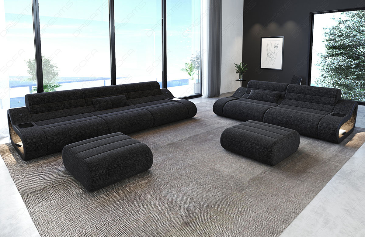 Strukturstoff Couch Garnitur Concept 3-2 in schwarzgrau - Hugo12