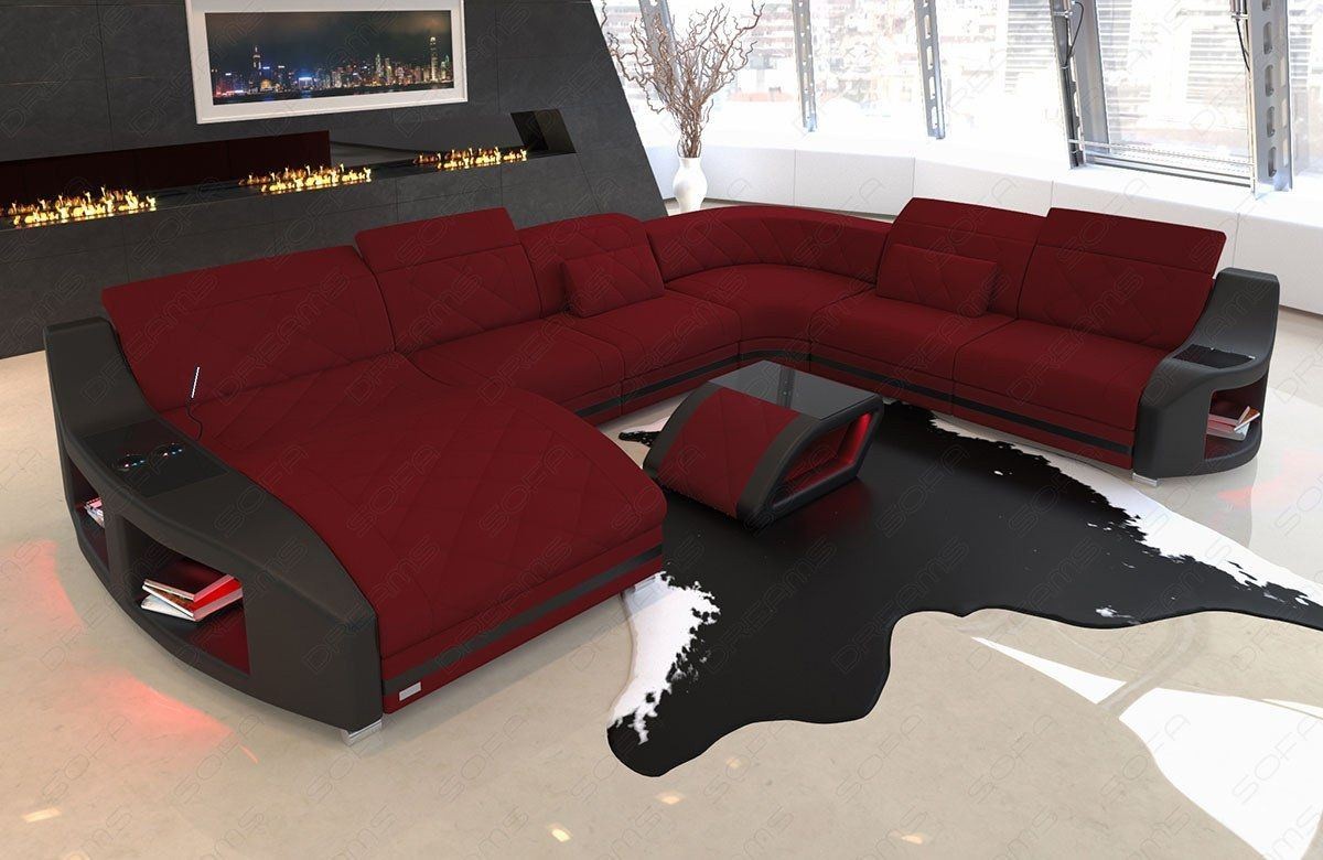 Luxus Sofa Wohnlandschaft Swing XXL mit kühlenden Becherhaltern in rot - Mineva10 
