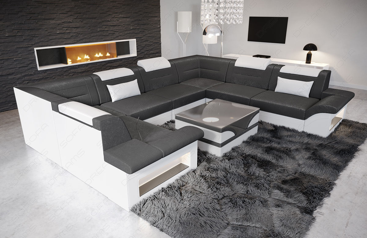 Samstoff Sofa Brianza U Form in silbergrau-weiß - SunVelvet1014