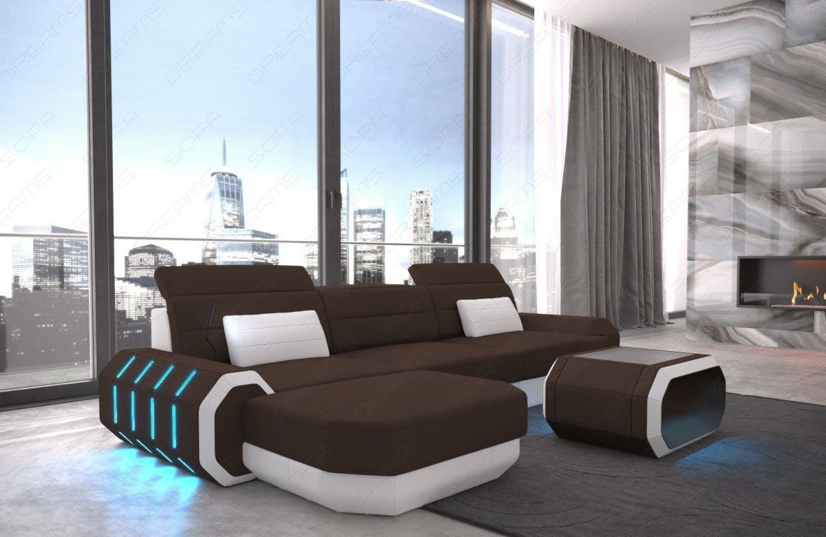 Sofa Stoff Couch Luxus Ecksofa Roma L mit LED Beleuchtung dunkelbraun - Mineva 7