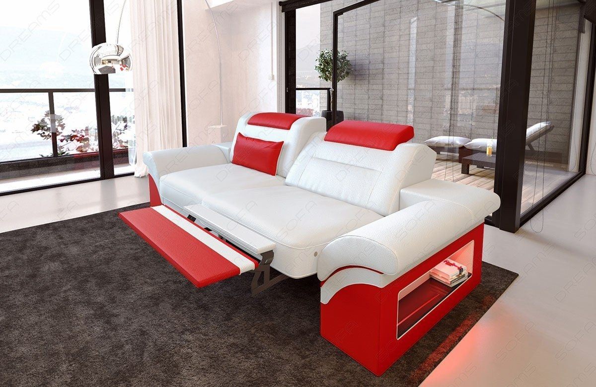 Leder 2 Sitzer Monza – modernes Sofa in Weiß-Rot 