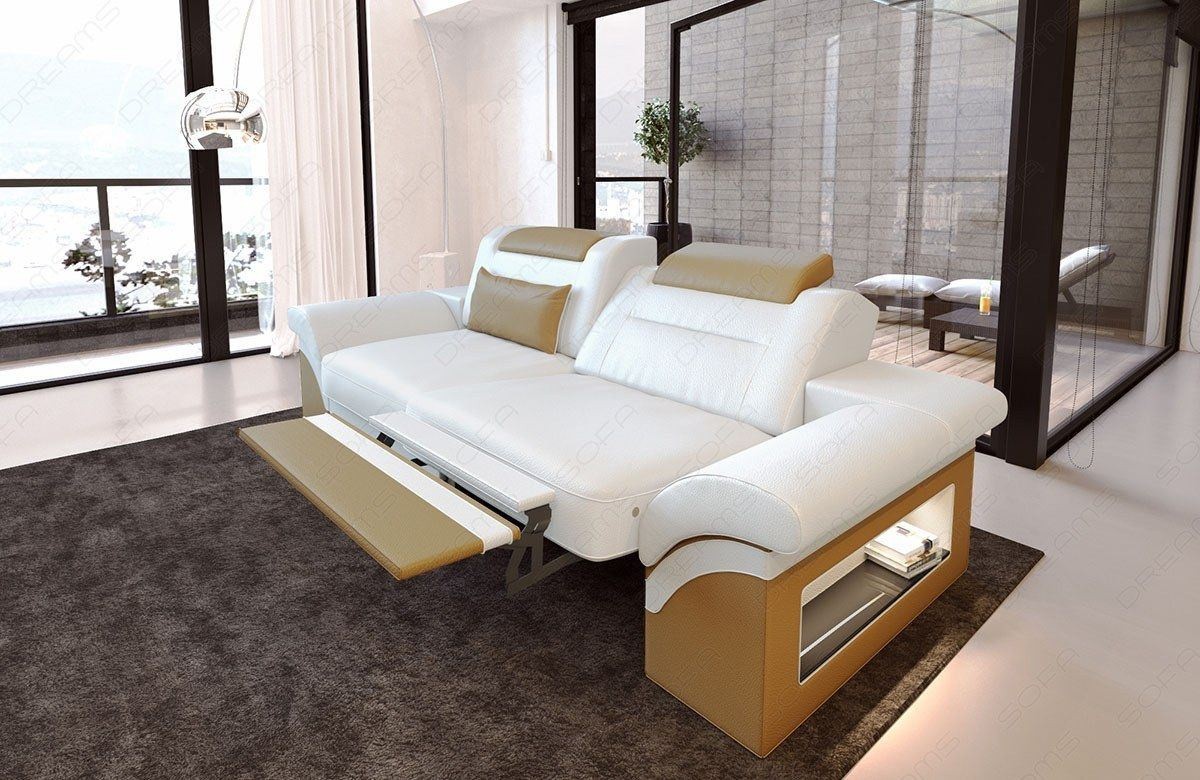 Leder 2 Sitzer Monza – modernes Sofa in Weiß-Sandbeige 