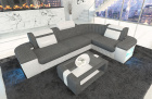 Sofa Couch mit Webstoff Bergamo L Form LED Beleuchtung in grau - Hugo5