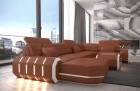 Sofa Wohnlandschaft Leder Roma U Form braun-weiss
