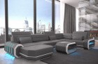 Sofa Wohnlandschaft Leder Roma U Form grau-weiss