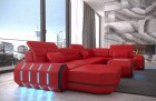 Sofa Wohnlandschaft Leder Roma U Form Rot-Schwarz