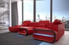 Sofa Wohnlandschaft Leder Roma U Form Rot-Schwarz