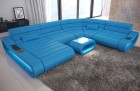Leder Couch Wohnlandschaft Concept XXL mit Ottomane Leder in blau