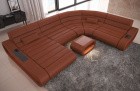 Sofa Wohnlandschaft Concept XXL mit Liegefläche Leder in hellbraun